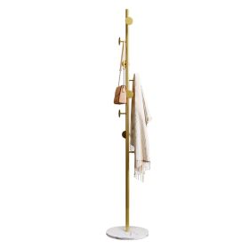 Coat Rack Brass Gold Round Hooks Entryway Freestanding Coat Hanger Marble Base