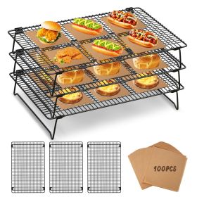 3-Tier Stackable Wire Cooling Rack Set Non-stick, ideal for cooling cookies, pizza, cakes, baking sheets (100 pieces), grilled meats