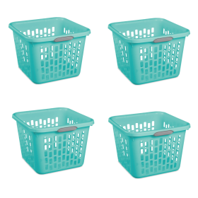 (4 Pack)1.5 Bushel Square Plastic Laundry Basket, Adult, Teal