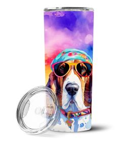 Basset Hound Hippie Dawg Stainless Steel Skinny Tumbler Vacuum Double Walled Reusable Insulated Tumbler Travel Cup for Coffee Cocktails Gift with