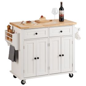VEVOR Kitchen Island Cart with Solid Wood Top, 35.4" Width Mobile Carts with Storage Cabinet, Rolling Kitchen Table with Spice Rack, Towel Rack