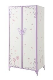 Priya II White & Light Synthetic Leather Purple Finish Wardrobe