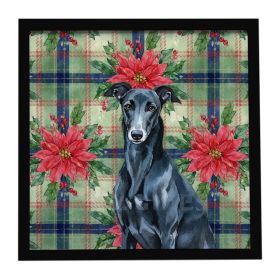 Black Greyhound Christmas PoinsettIas Framed Metal Print Bathroom, Kitchen, Office, Home Decor Wall Art Ready to Hang, Square, 8X8