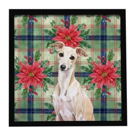 Cream Italian Greyhound Christmas PoinsettIas Framed Metal Print Bathroom, Kitchen, Office, Home Decor Wall Art Ready to Hang, Square, 8X8