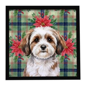 Parti-color Havanese Christmas PoinsettIas Framed Metal Print Bathroom, Kitchen, Office, Home Decor Wall Art Ready to Hang, Square, 8X8