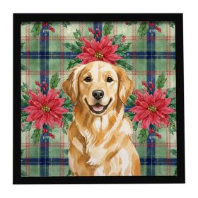 Golden Retriever Christmas PoinsettIas Framed Metal Print Bathroom, Kitchen, Office, Home Decor Wall Art Ready to Hang, Square, 8X8