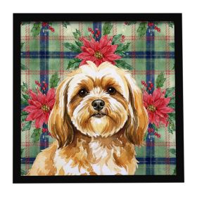 Gold Lhasa Apso Christmas PoinsettIas Framed Metal Print Bathroom, Kitchen, Office, Home Decor Wall Art Ready to Hang, Square, 8X8