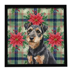 Black and Tan Lakeland Terrier Christmas PoinsettIas Framed Metal Print Bathroom, Kitchen, Office, Home Decor Wall Art Ready to Hang, Square, 8X8