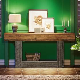 63" Console Table 2-Tier U-Shaped Base Wood Vintage
