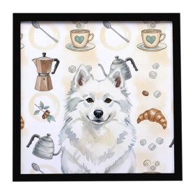 American Eskimo Coffee Bar Framed Metal Print Bathroom, Kitchen, Office, Home Decor Wall Art Ready to Hang, Square, 8X8