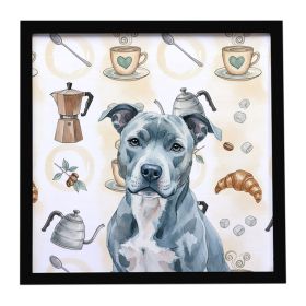 Blue American Staffordshire Terrier Coffee Bar Framed Metal Print Bathroom, Kitchen, Office, Home Decor Wall Art Ready to Hang, Square, 8X8