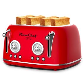 4 Slice Retro Style Toaster, Dual Control Toaster with Warming Rack, 6 Browning Settings, Bagel/Defrost Functions, Removable Crumb Tray