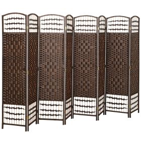 HOMCOM 8 Panel Folding Room Divider Portable Privacy Screen Wave Fiber Room Partition for Home Office Brown