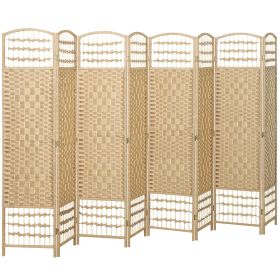 HOMCOM 8 Panel Folding Room Divider Portable Privacy Screen Wave Fiber Room Partition for Home Office Natural