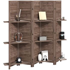 HOMCOM 5 Panel 67" Tall Wood Privacy Screen Room Divider with 3 Shelves and Folding Storage for Bedroom, Walnut