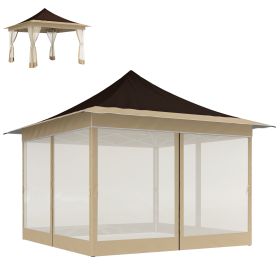 12 X 12 Ft. Canopy Tent With Mesh Netting, Up Tent With Carry Bag For Garden, Patio, Brown (Color: Brown)