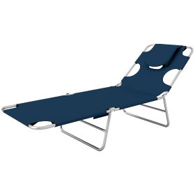 Folding Outdoor Chaise Lounge Sun Tanning Chair With Face Cavity, Pillow, 5-level Adjustable For Beach, Pool, Dark Blue (Color: Blue)