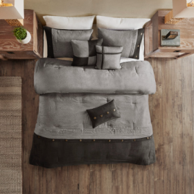 7 Piece Faux Suede Comforter Set (Option: Grey-California King)