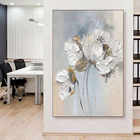Handmade Oil Painting Fancy Wall Art Personalized Gifts Abstract White Floral Painting On canvas Large Flower Oil Painting Minimalist Modern Livi (style: 01, size: 150X220cm)