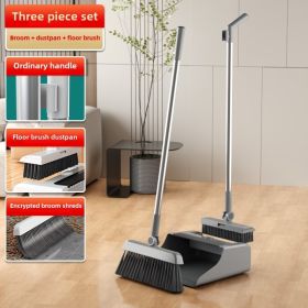 3-in-1 High-Efficiency Ergonomic Long Handle Floor Cleaning Kit - Durable Broom, Dustpan & Brush Set for Home, Office, School (Color: Gray)