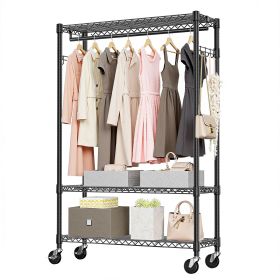 3 Tier Heavy Duty Rolling Garment Rack Wire Clothes Rack for Hanging Clothes (Color: Black)