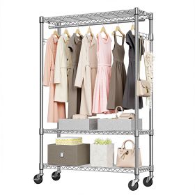 3 Tier Heavy Duty Rolling Garment Rack Wire Clothes Rack for Hanging Clothes (Color: Chrome)