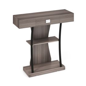 Console Table with Drawer and 2-Tier Shelves for Entryway Living Room (Color: Gray)